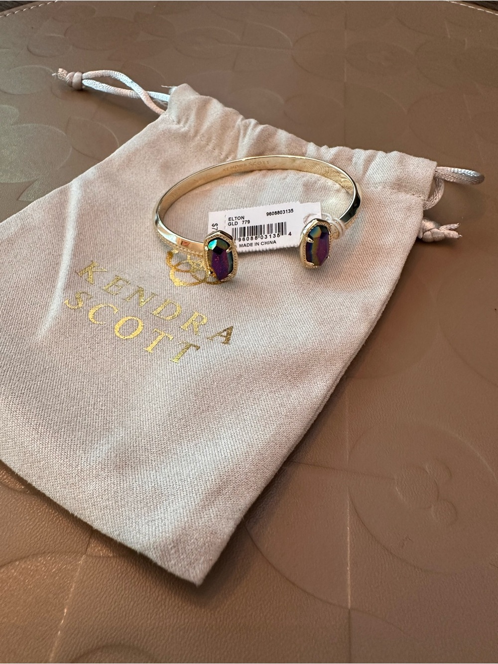 Kendra Scott Elton Cuff Bracelet Gold - Iridescent Blue Gold Tone NEW